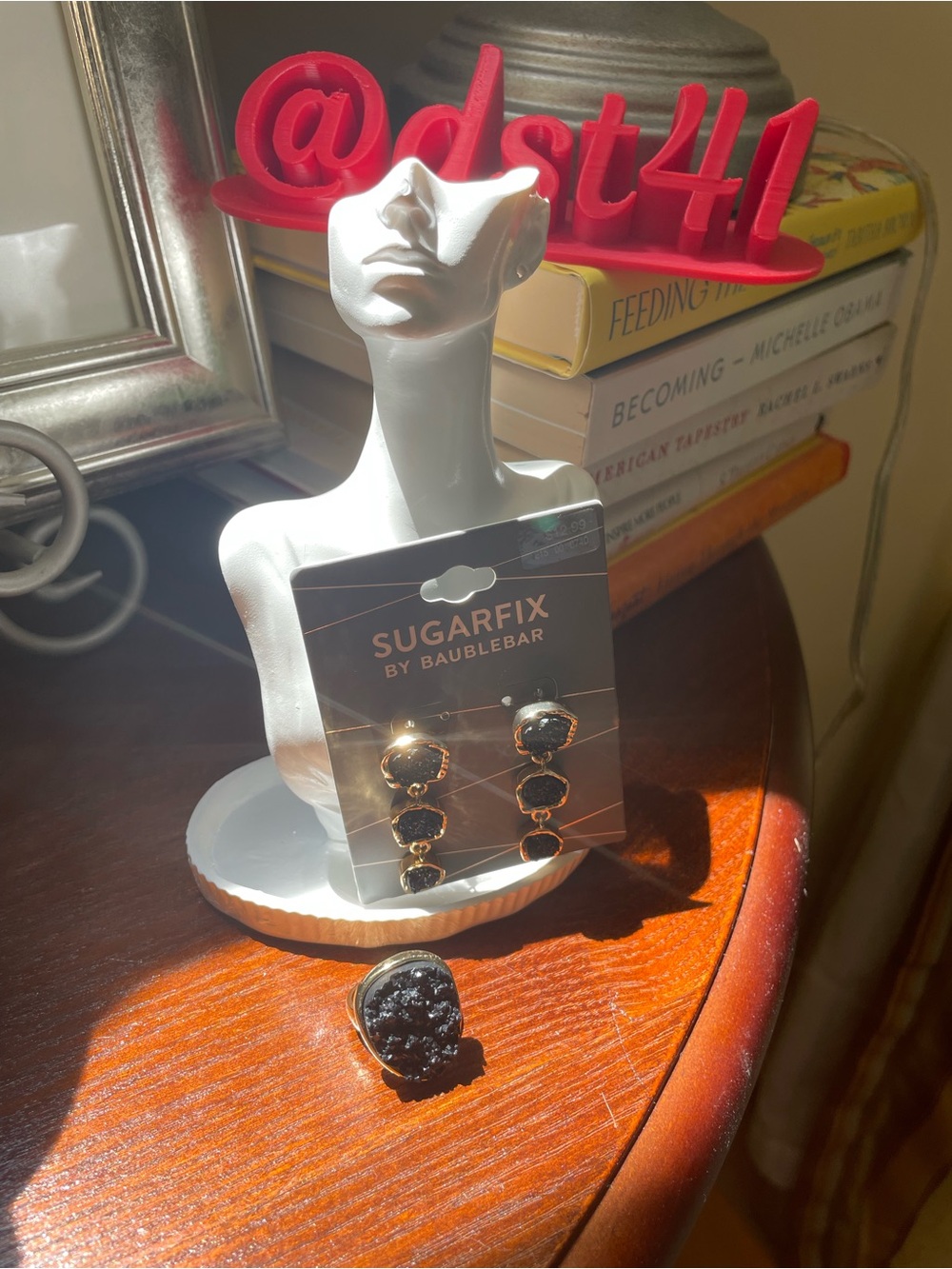Sugarfix by BaubleBar Black Stone Drop Earrings and Matching Ring